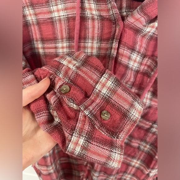American Eagle Pink Plaid Hooded Button Front Sweatshirt Hoodie Large Girls GUC - Picture 8 of 11